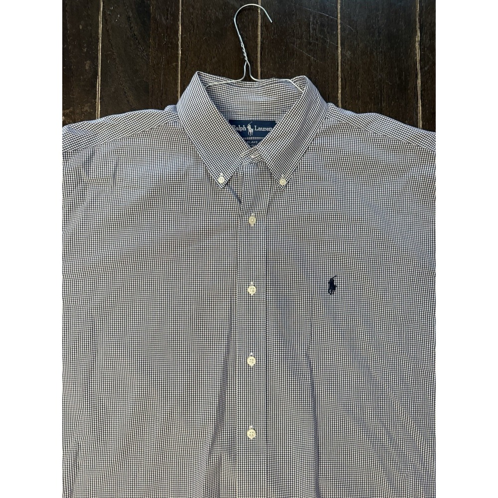 Ralph Lauren Blake Shirt Mens XL Navy White Gingham Check Two Ply Cotton